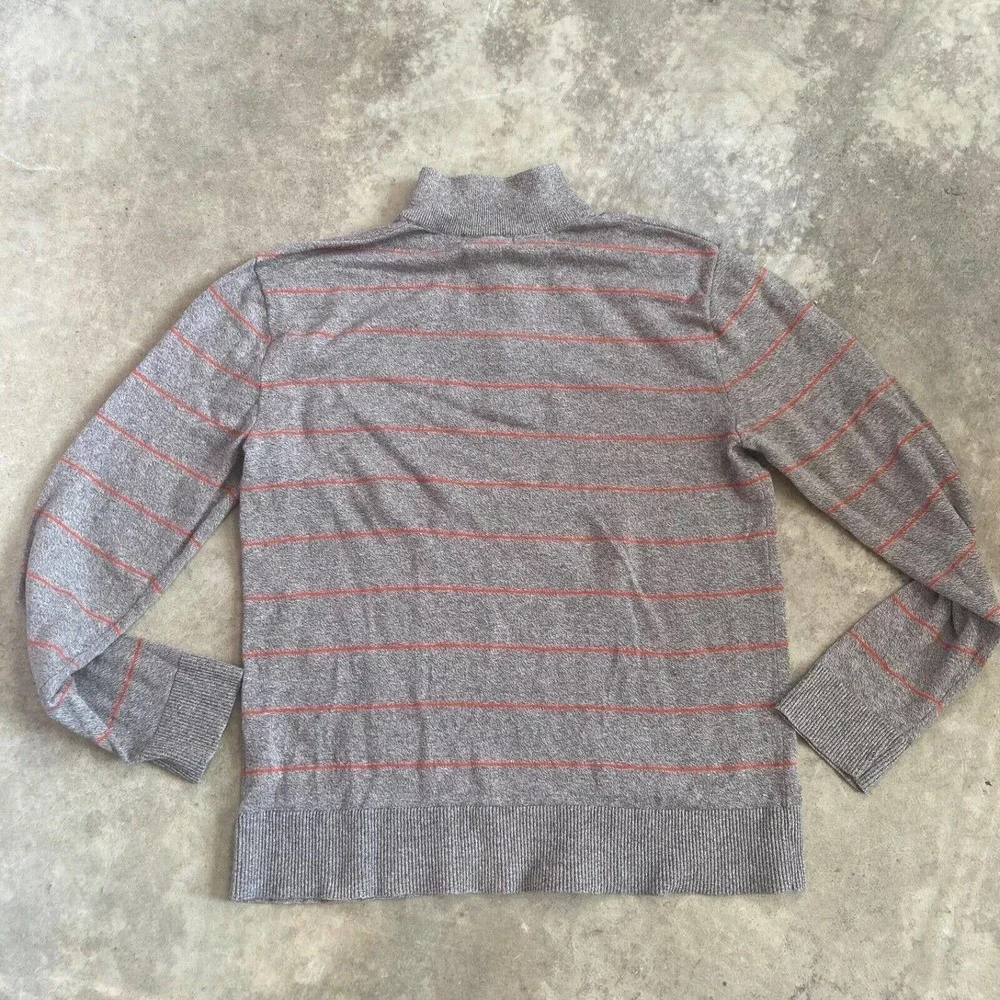 Banana Republic Sweater Men Medium Gray 1/4 Zip Pullover Orange Stripe Cotton‎